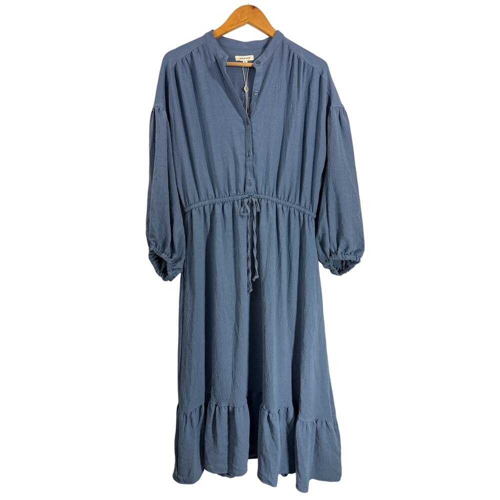 NWT Max Studio Long Sleeve Tiered Midi Dress Large Drawstring Waist Boho